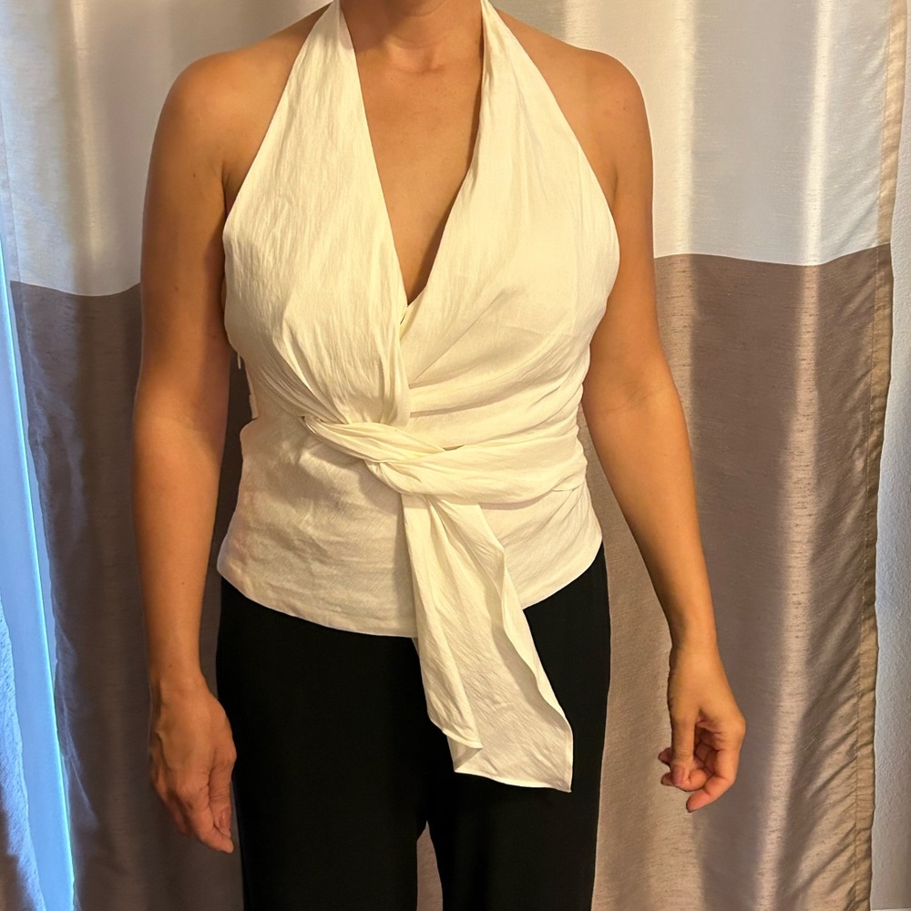 Zara Creamy White Halter Backless Blouse. Size XS. Linen